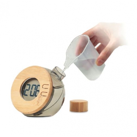 Water powered bamboo LCD clock DROPPY LUX